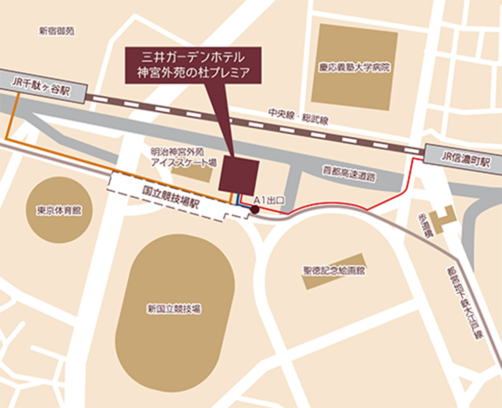 三井ガーデンホテル神宮外苑の杜プレミアまでの地図